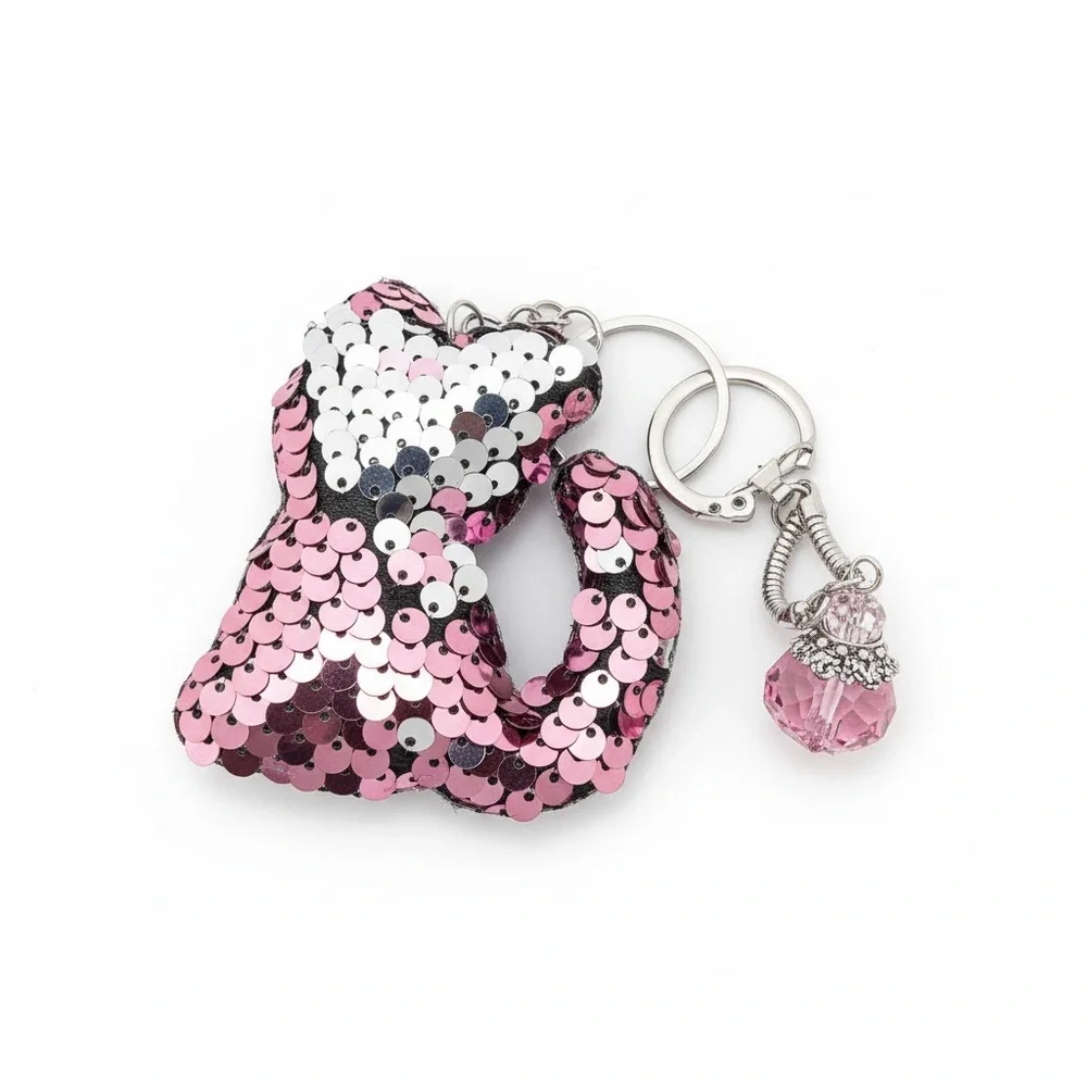 Sequin Cat purse charm with a crystal bead charm, add it to any bag